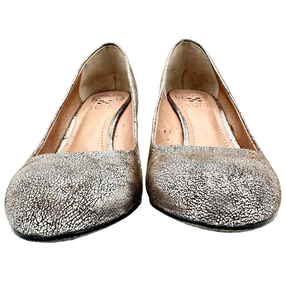 Vince Camuto Metallic Leather Wedge Heels Sz 6.5 VC-Melle Enhanced Silver‎ Pumps